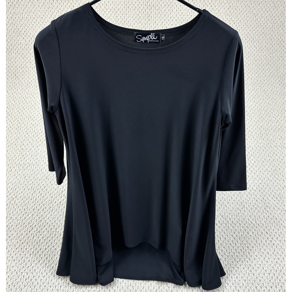SYMPLI Tunic Womens Sz 10 Black 3/4 Sleeve Jersey Stretch Relaxed Lagenlook